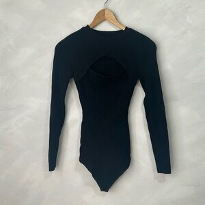 Abercrombie Long sleeve ribbed sweater bodysuit chest cutout size small black